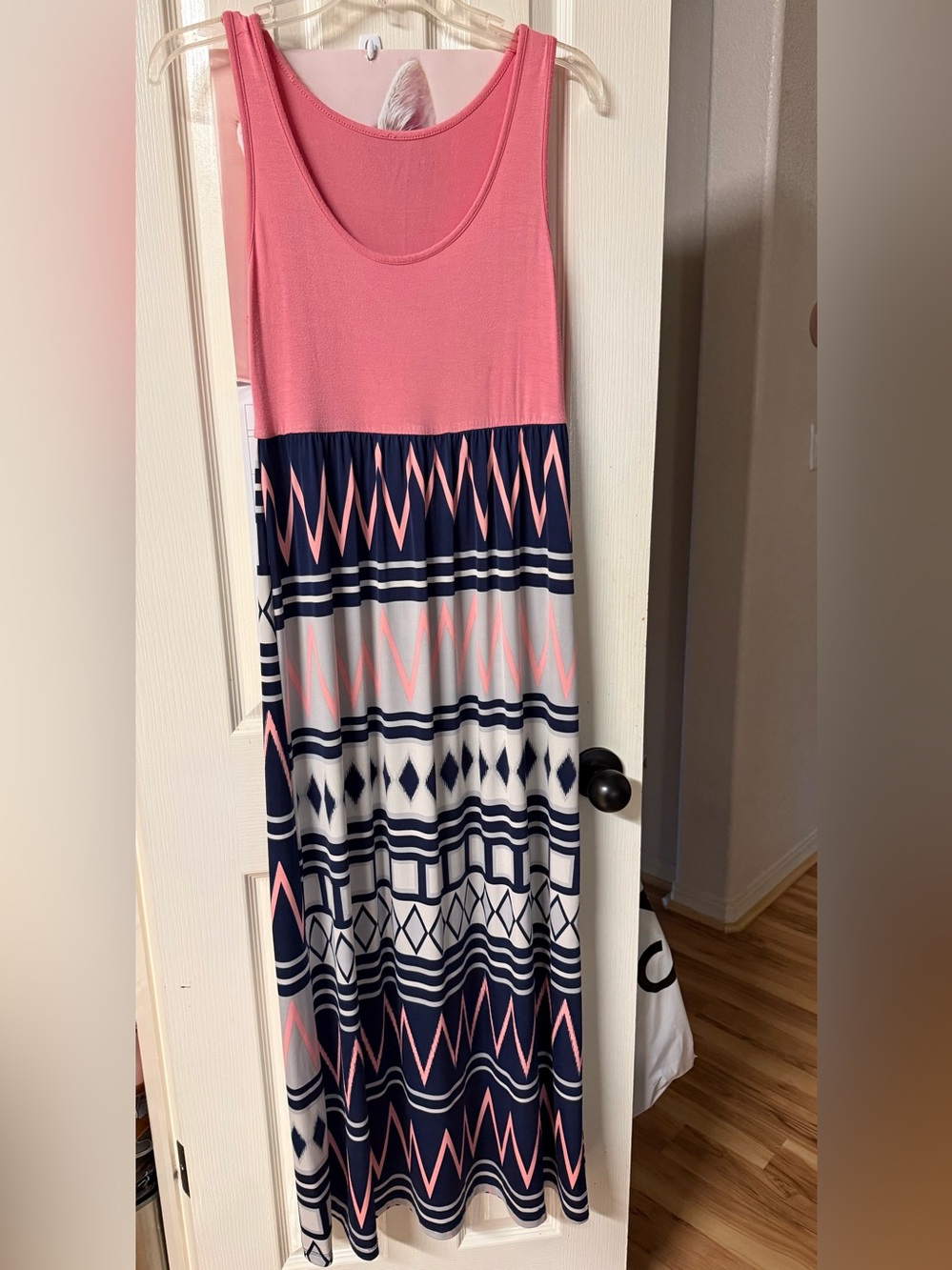 Sleeveless Pink and Navy Geometric Maxi Skirt